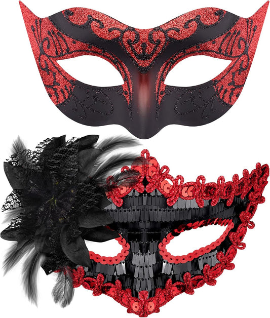 SIQUK Couple Masquerade Masks Set Venetian Party Mask Costume Mask