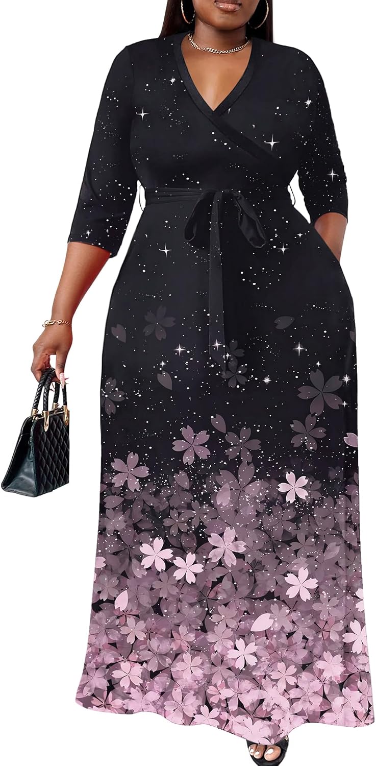 Nmoder Plus Size Maxi Dresses for Curvy Women -Summer Casual Long Fit Dress