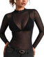 Women's Sheer Mesh Top, Mock Neck Long Sleeve Sparkly Going Out Shirt S-XXL