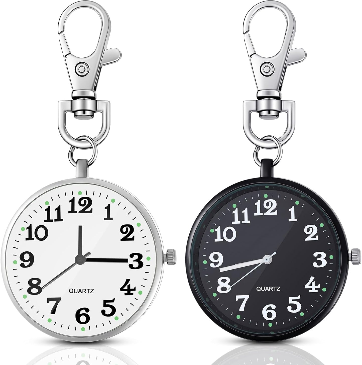 2 Pieces Quartz Pocket Watch with Key Buckle Round Keychain Clip on Wa