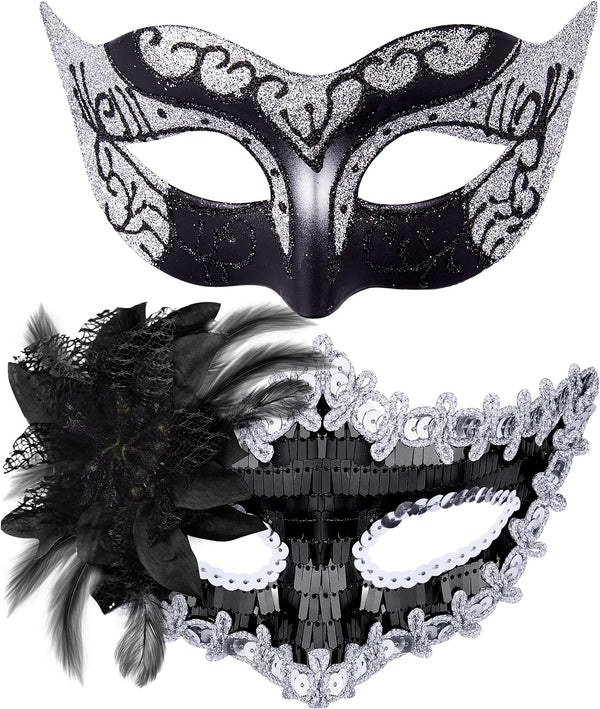SIQUK Couple Masquerade Masks Set Venetian Party Mask Costume Mask