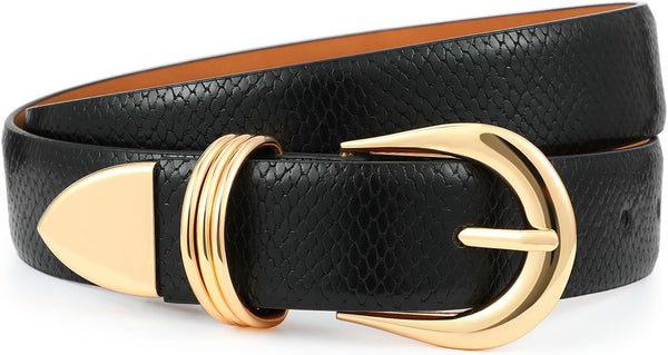 Belts For Women With Gold Buckle – Adjustable Black Leather Belt For