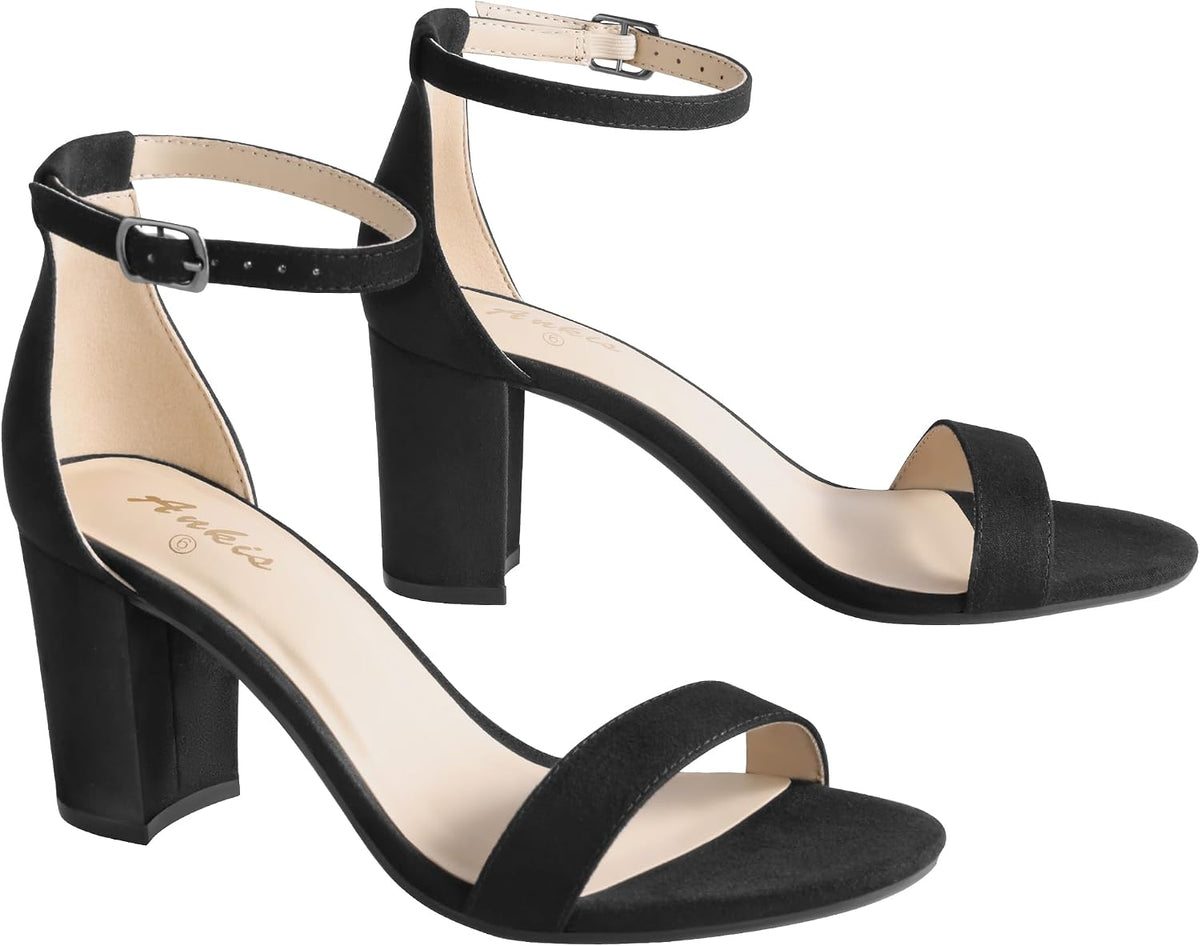 Ankis Heels for Women Open Toe Ankle Strap Chunky Heel Sandals 2.75 Inch