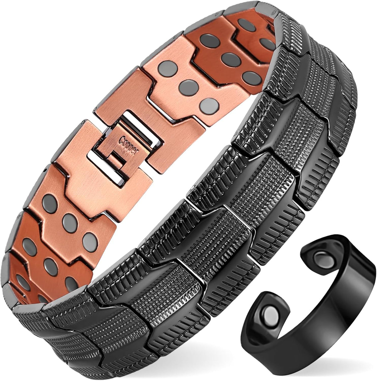 Copper Bracelet for Men-3X Strength Magnetic Bracelet-Ring Set
