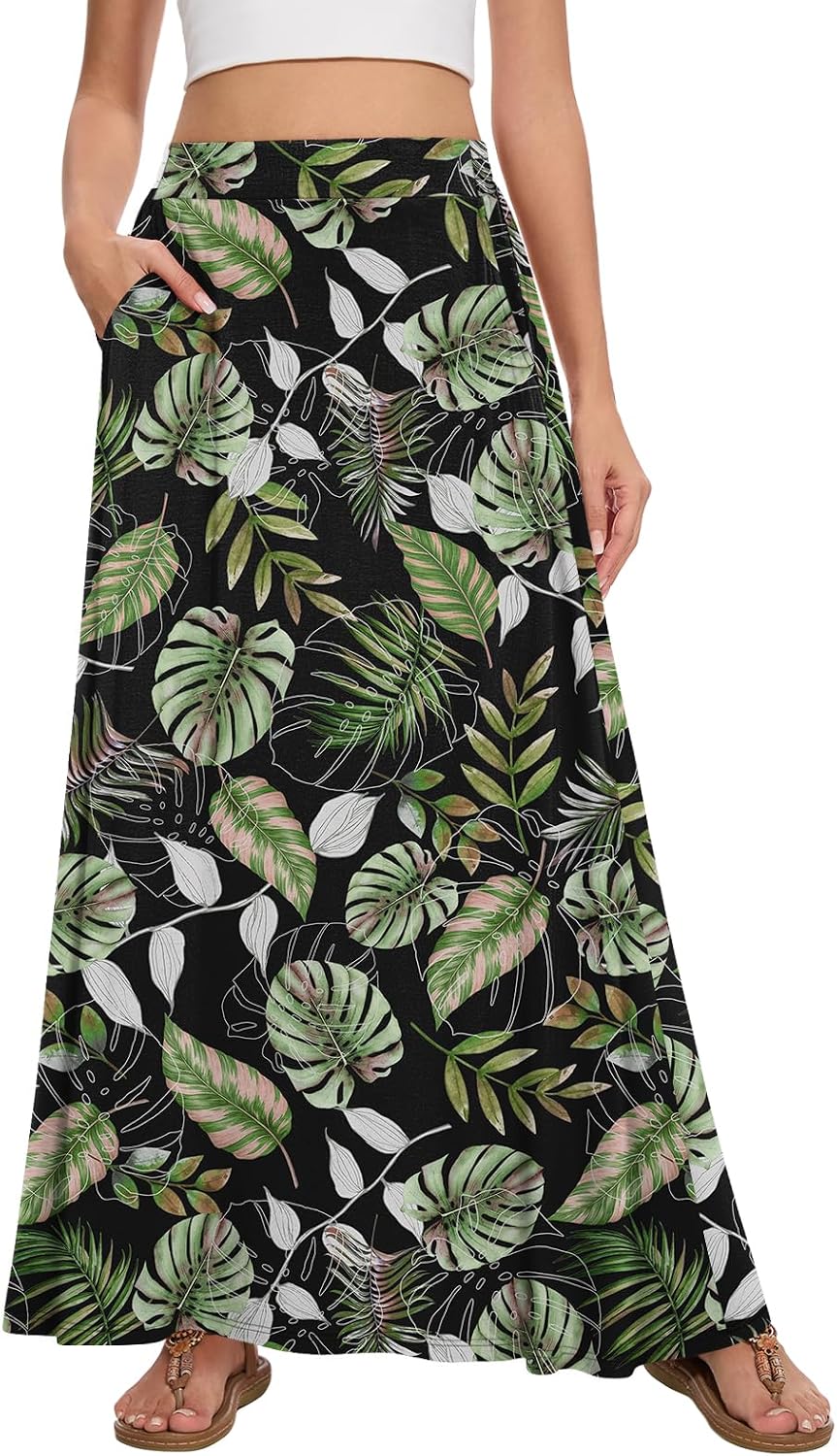 Womens Maxi Skirt Long Flowy Summer A-Line High Waist Skirts