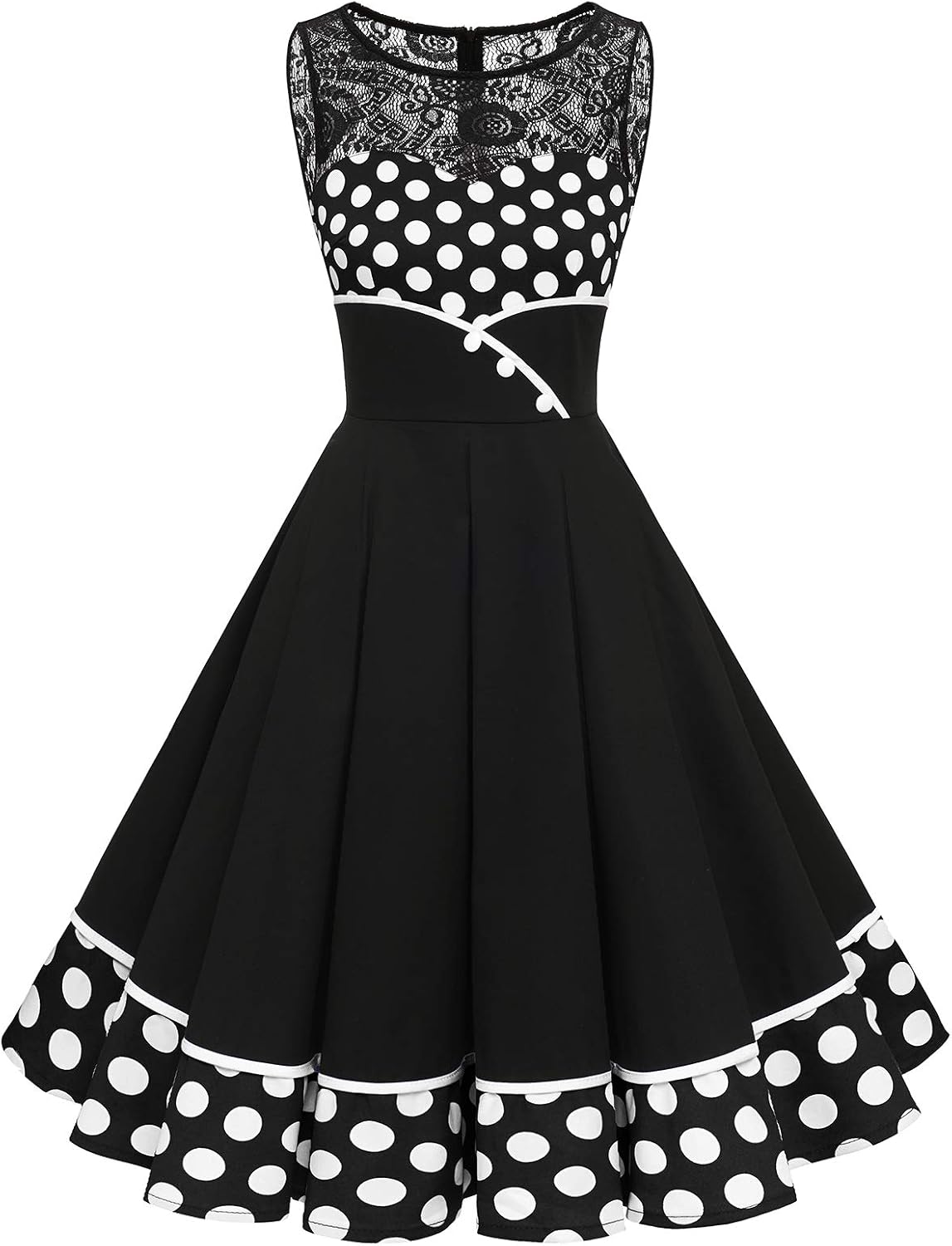Bbonlinedress Women's 50s Vintage Floral Lace Retro Rockabilly Sleeveless Round Neck Cocktail Party Swing Dress