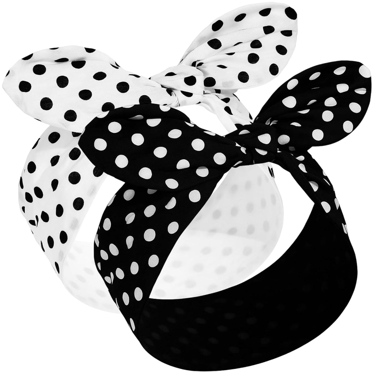 2 Pcs Polka Dot Headband, Halloween 50s Accessory(Red, Black,Small Dots)
