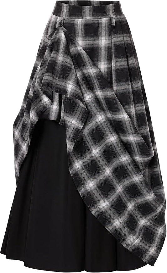 Scarlet Darkness Plaid Skirts for Women High Waist Layered Long Skirt