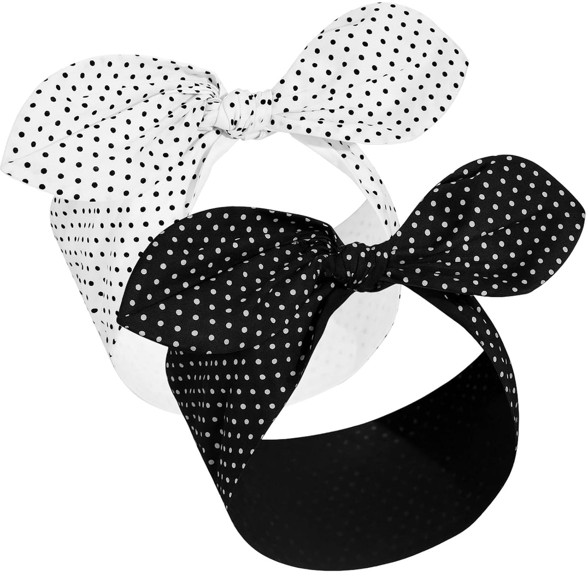 2 Pcs Polka Dot Headband, Halloween 50s Accessory(Red, Black,Small Dots)