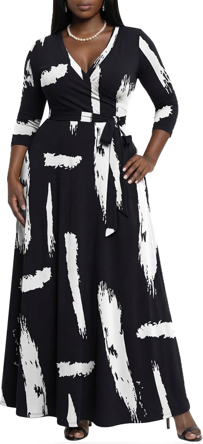 AOMONI Women's Maxi Dresses Summer Casual Wrap Tie Waist Long Dress