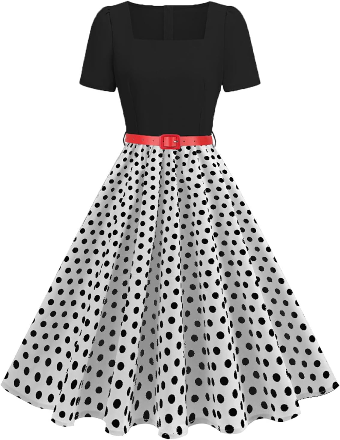 1950s Dresses for Women Vintage Rockabilly Retro 50s Floral Polka Dot Dress Audrey Hepburn Tea Party Cocktail Dress Belted