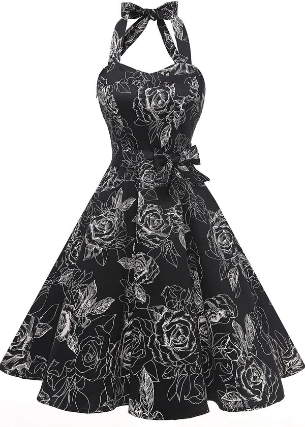 Topdress Women'sVintage Polka Audrey Dress 1950s Halter Retro Cocktail Dress