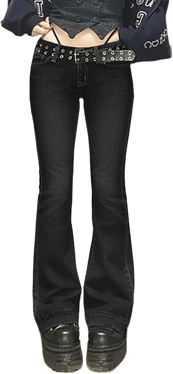 Women Bell Bottom Jeans Stretchy Flare Mid Rise Embroidery Vintage