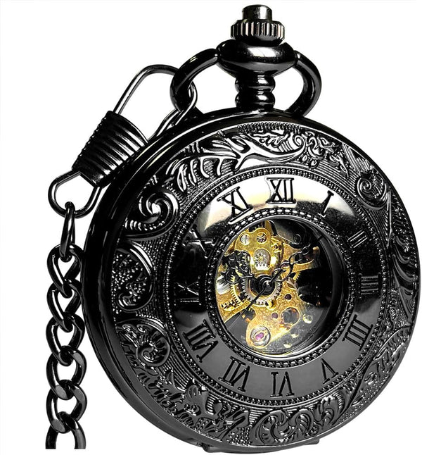 Mechanical Skeleton Pocket Watch with Chain