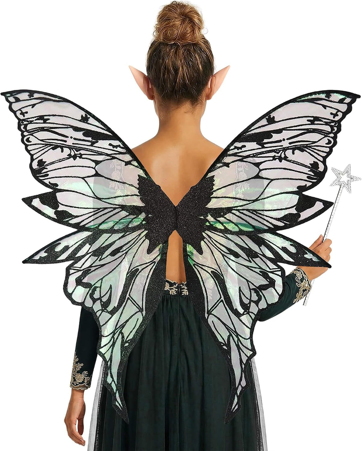 YKW Fairy Wings for Adult Women,31.5"x29" Butterfly Cosplay Wings with Lace Gloves,Organza Costume Wings for Halloween Party