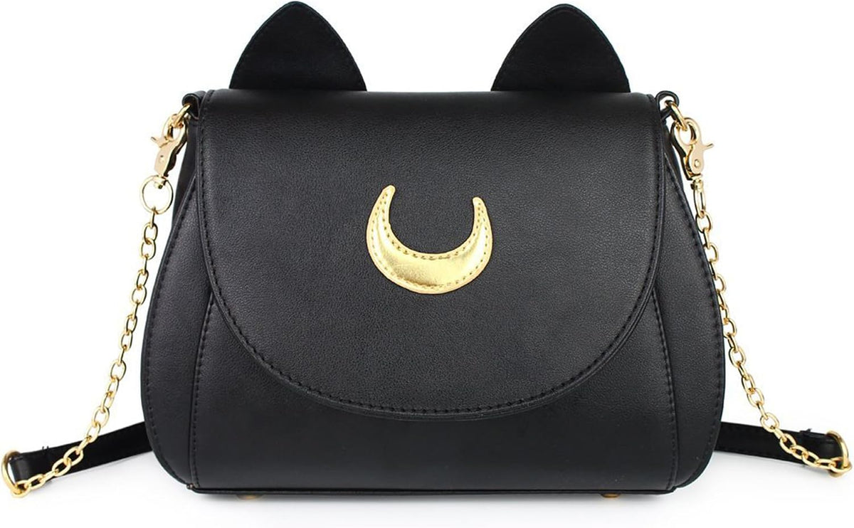 Women's Moon PU Leather Gothic Crossbody Cat Handbag — Black Shoulder Bag Main image