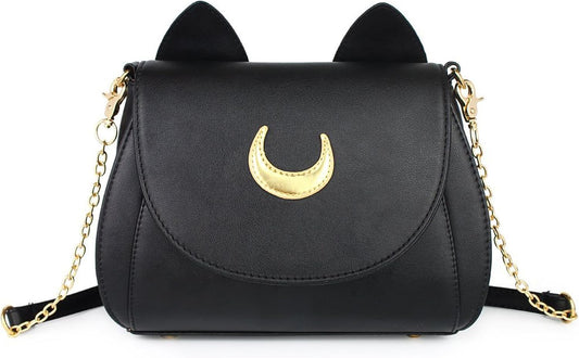 Women's Moon PU Leather Crossbody Gothic Cat Shoulder Bag
