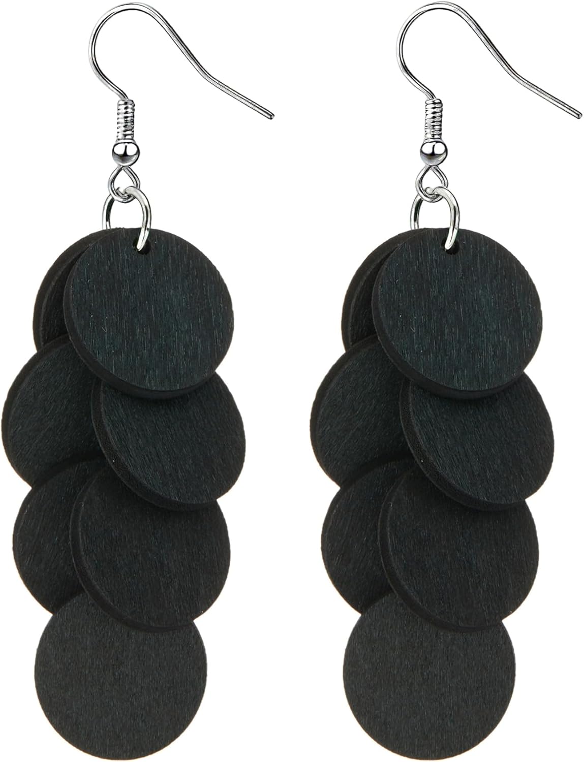 Bohemian Wooden Layered Disc Dangle Earrings