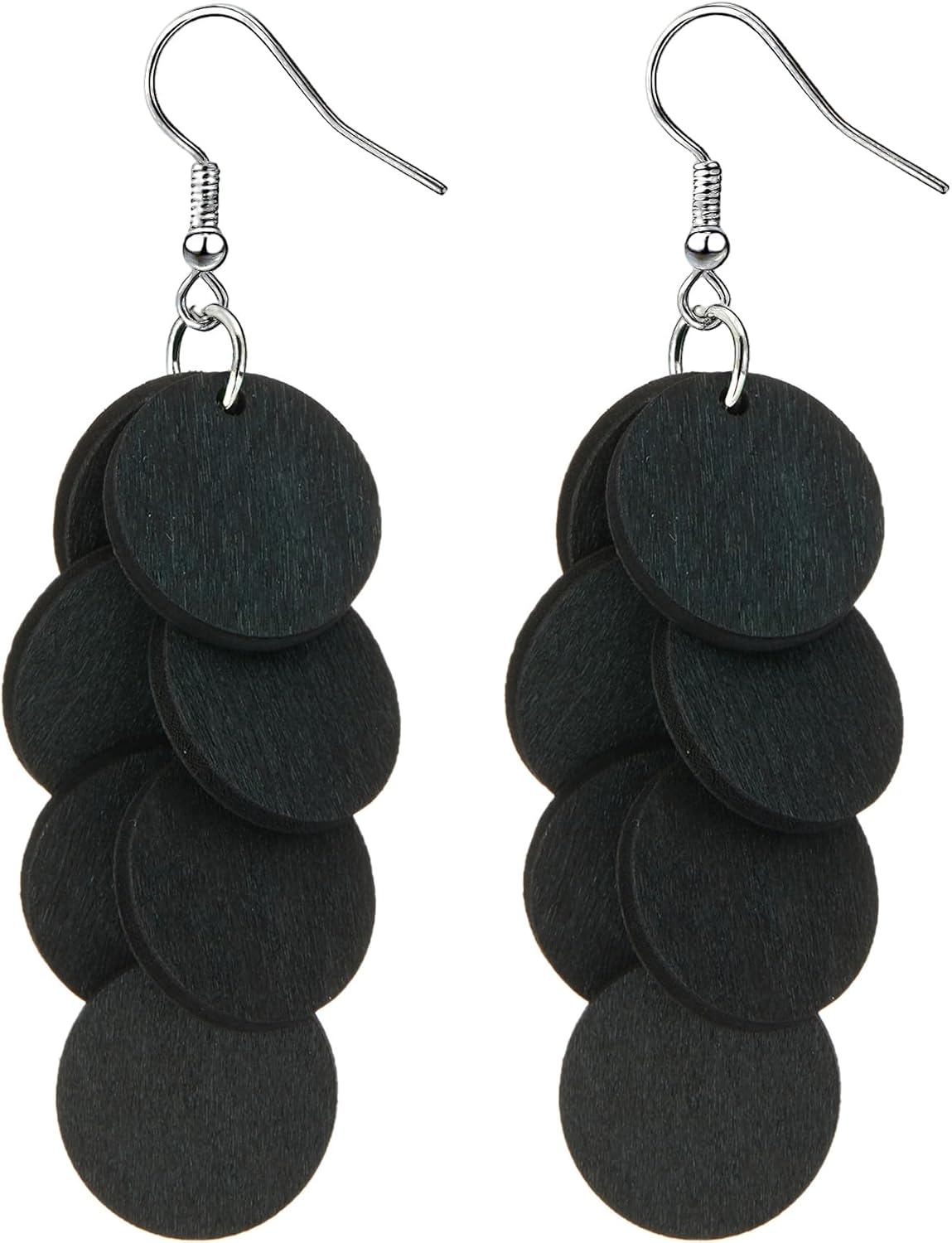 Bohemian Wooden Layered Disc Dangle Earrings, Boho Style Round Drop Earrings for Women, Lightweight Statement Jewelry for Daily Wear & Party