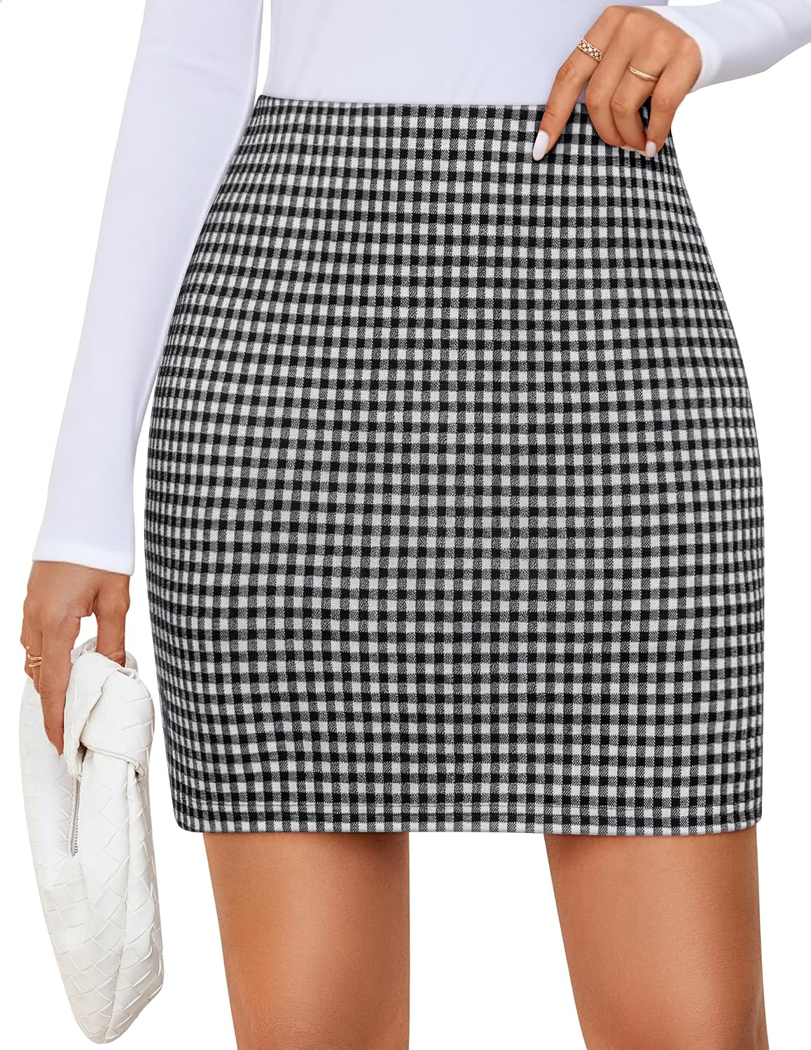 ZESICA Plaid Mini Skirt for Women Fall High Waist Bodycon Skort