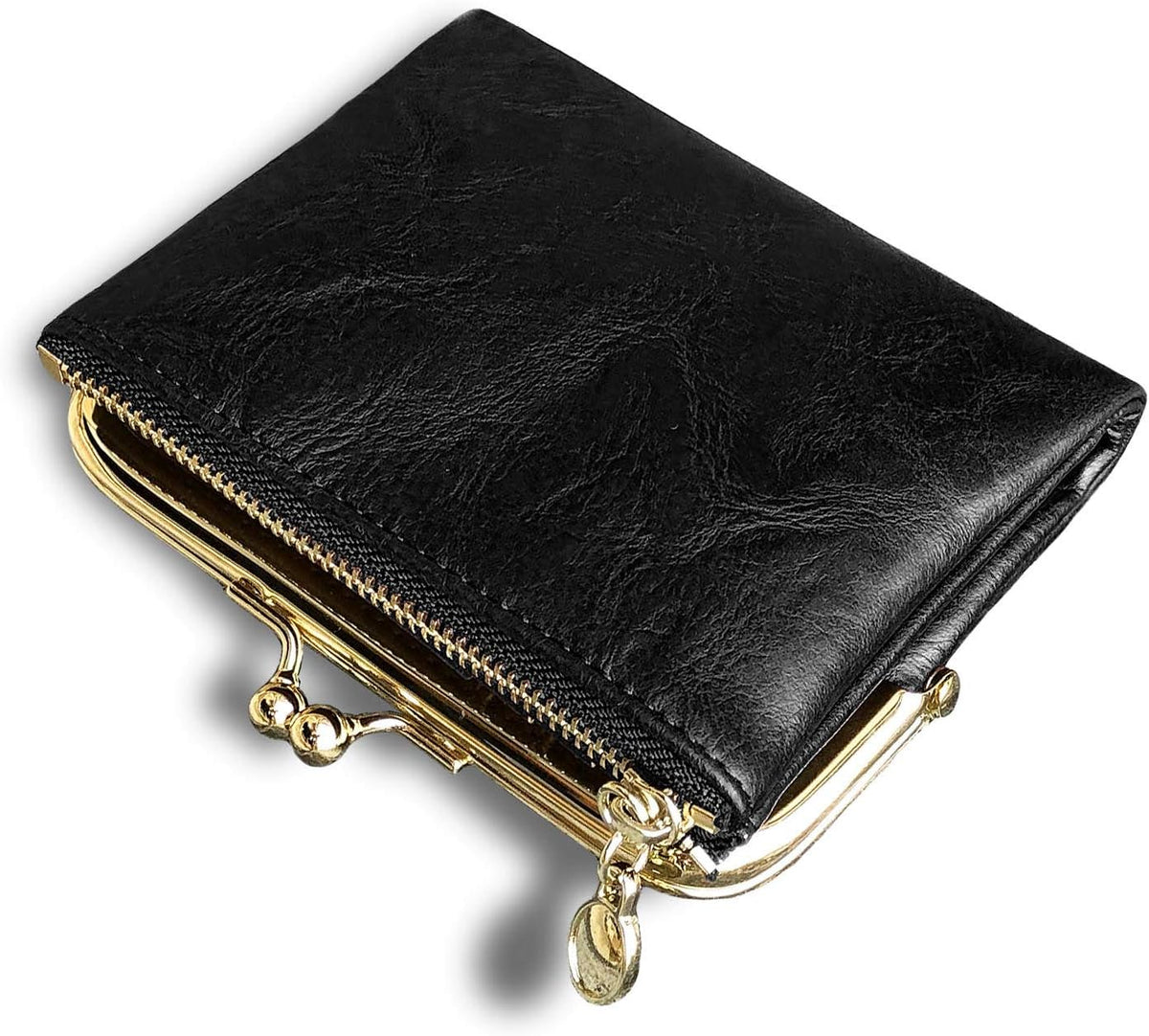 Womens Small RFID Compact Bifold Wallet — Vintage Kiss-Lock Coin Purse