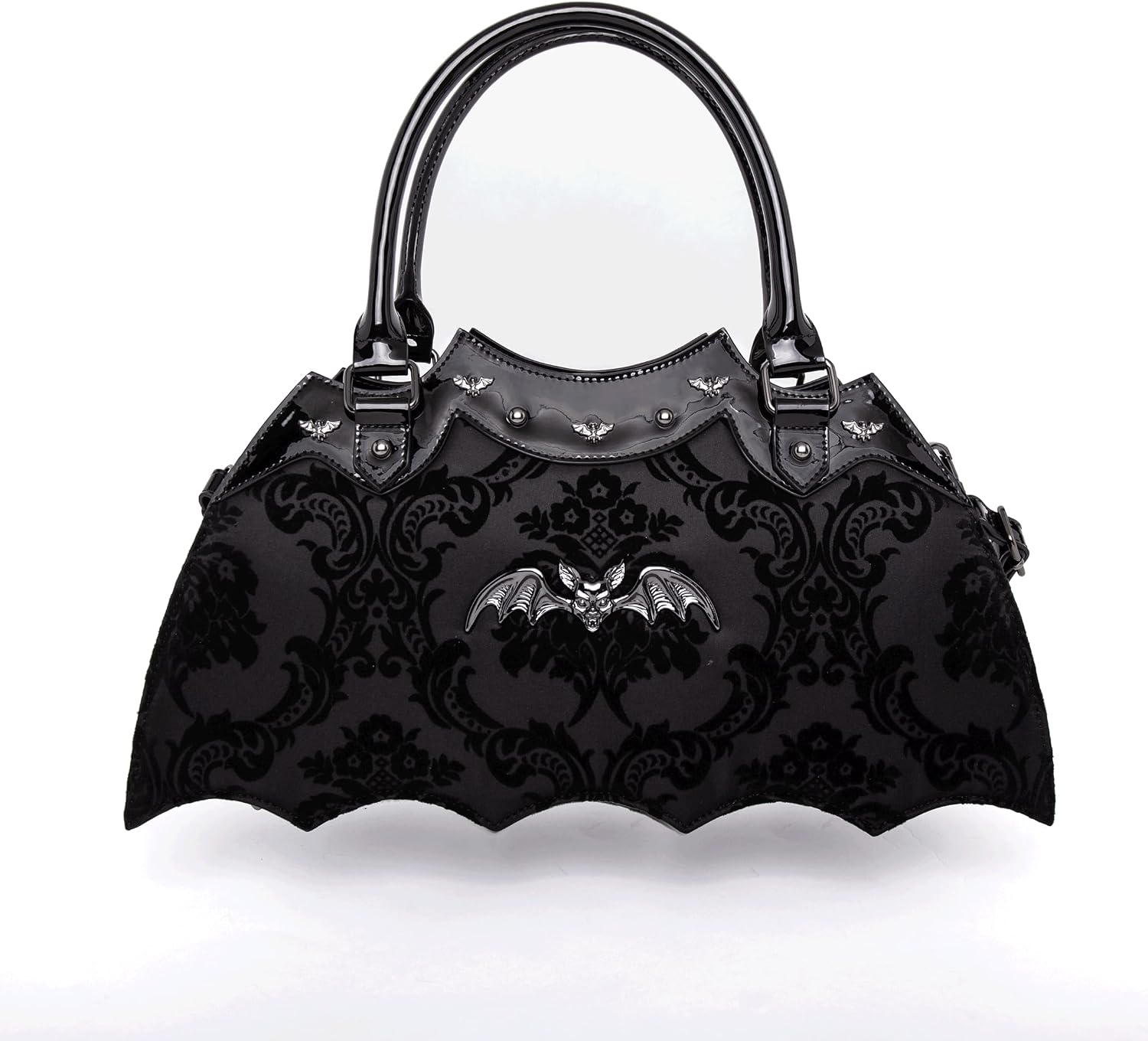 Bat Shaped Damask Handbag with Metal Embellishments Secondary image
