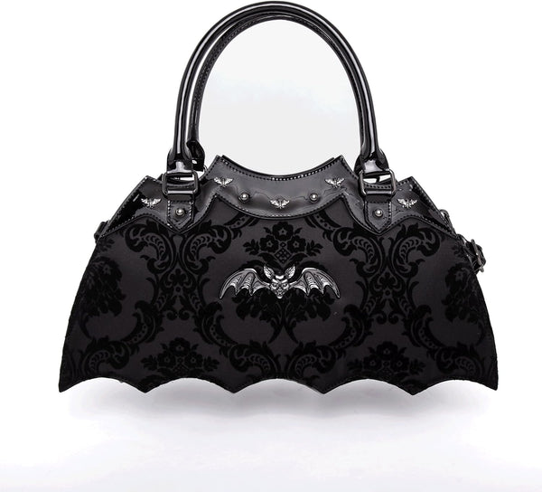 Bat Shaped Damask Handbag with Metal Embellishments