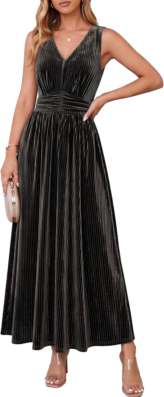 Simplee Womens Velvet Sleeveless Formal Wedding Guest Cocktail Maxi Dress