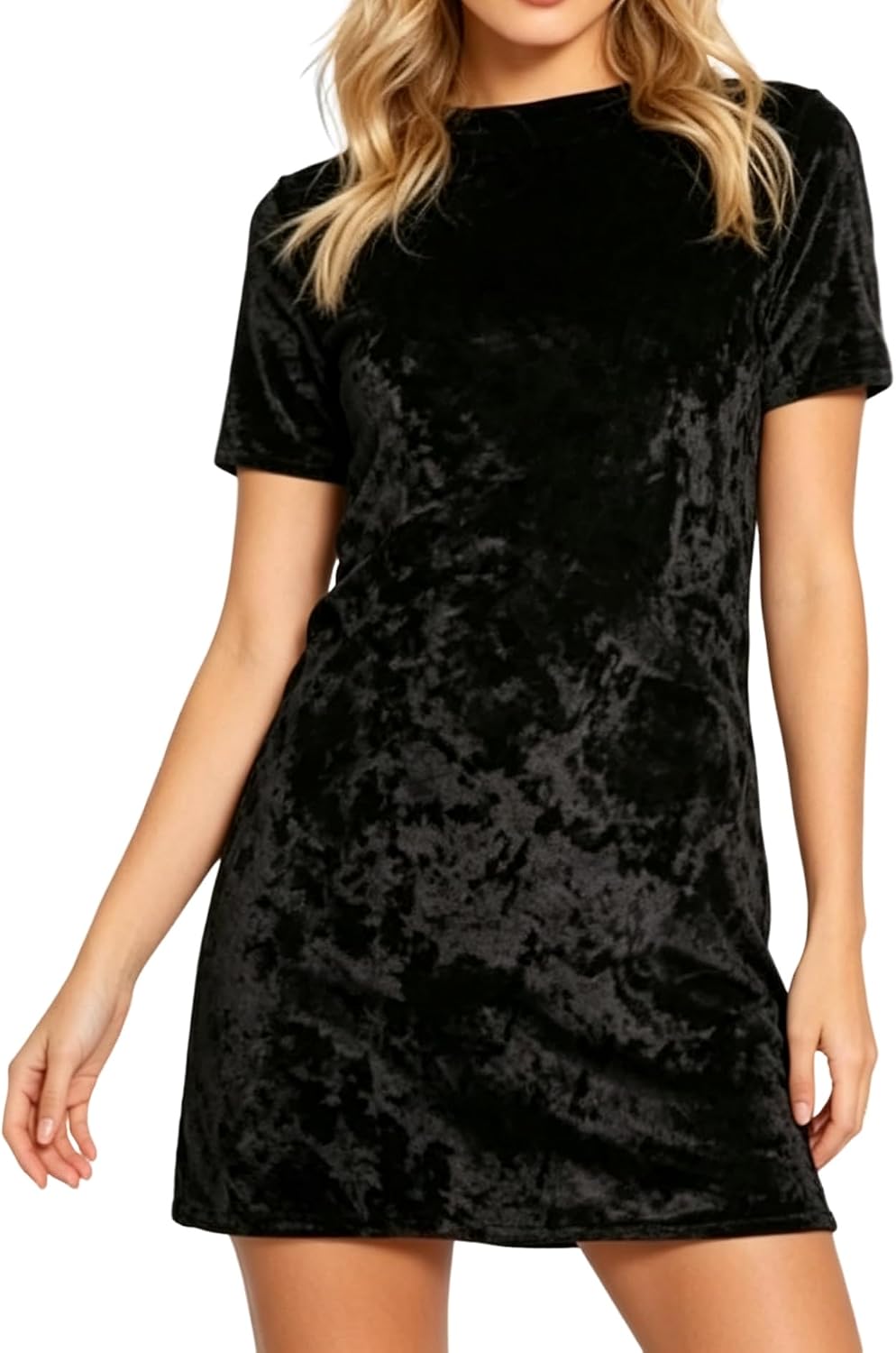 R.Vivimos Women's Crushed Velvet Short Sleeve Mini Dress