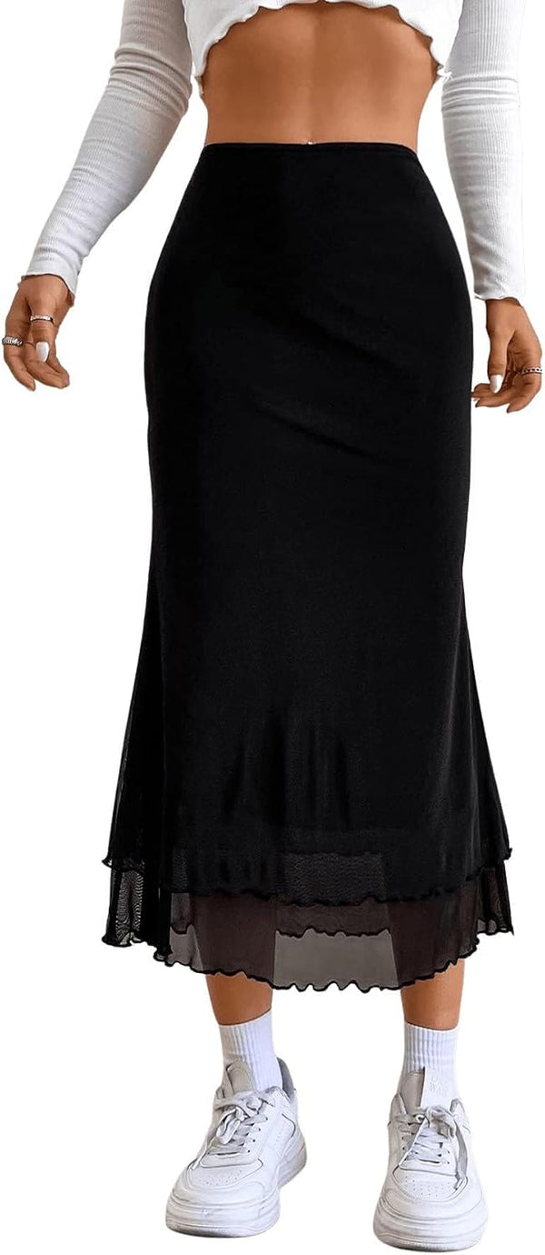 Verdusa Women's Fishtail Mesh Long Skirt 90s Y2k Outfits Goth Clothes