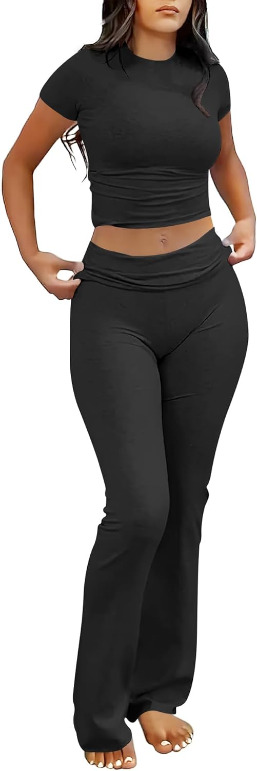 Lounge Sets For Women 2 Piece Foldover Yoga Flare Leggings