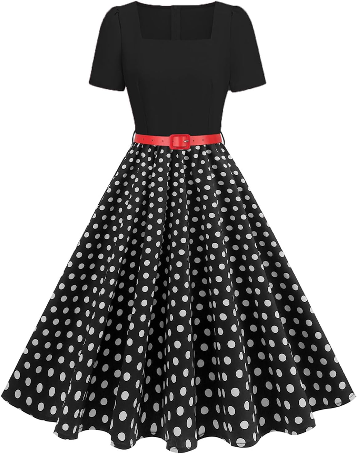 1950s Dresses for Women Vintage Rockabilly Retro 50s Floral Polka Dot Dress Audrey Hepburn Tea Party Cocktail Dress Belted