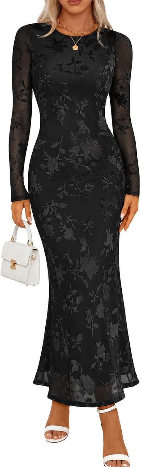 MEROKEETY Womens Fall Velvet Formal Wedding Guest Maxi Dress
