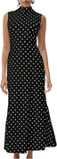 Milumia Women's Polka Dots Maxi Tank Dress Vintage Mock Neck Long Dresses