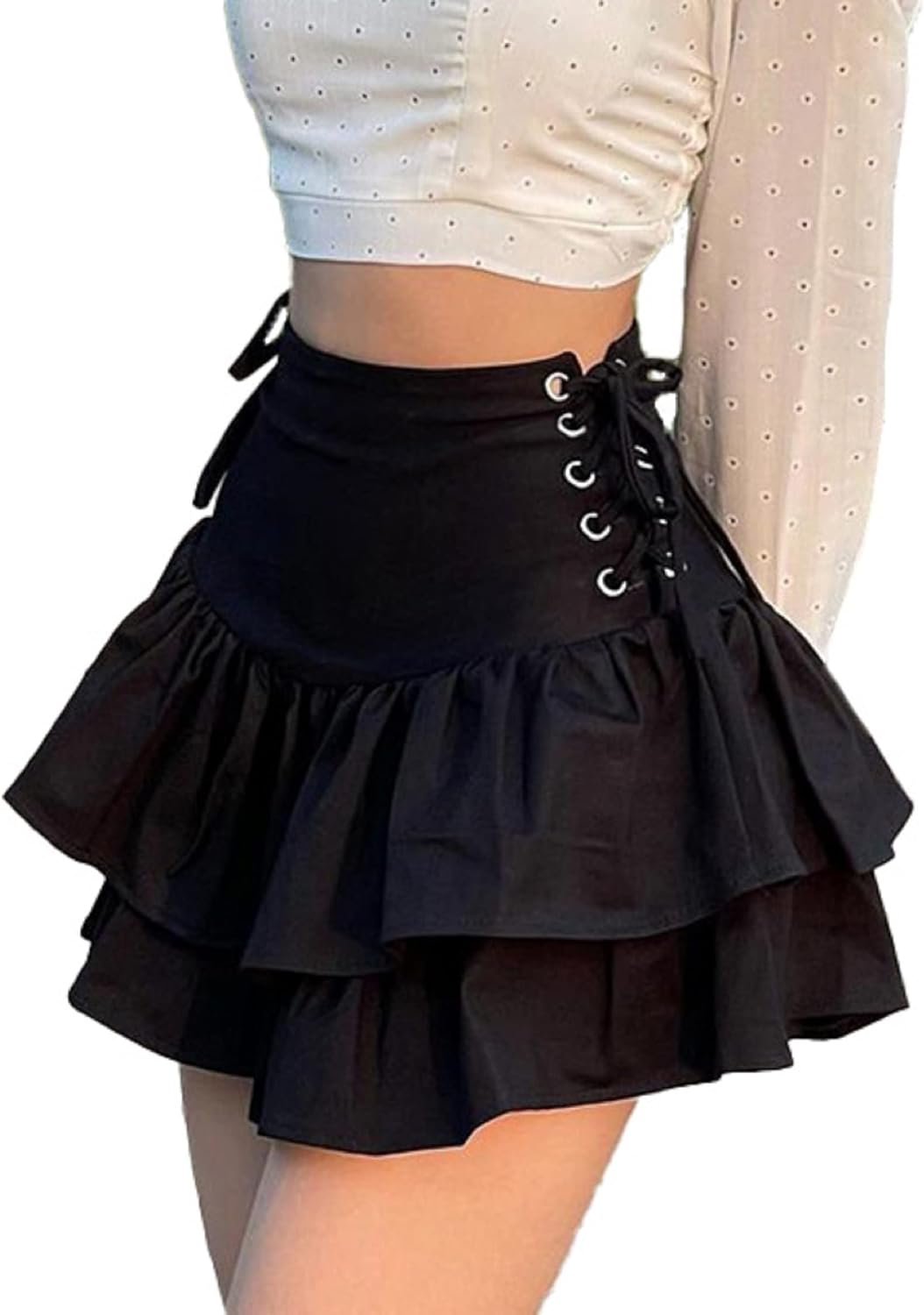 Womens Gothic Skirt Layered Ruffles Mini Emo Y2k Skirt Set