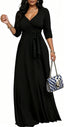 CaniBtr Maxi Dresses for Women Plus Size 3/4 Sleeve Long Dress with Belt