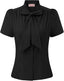 Belle Poque Women Dressy Casual Top Bow Tie Button Down Short Sleeve Blouse