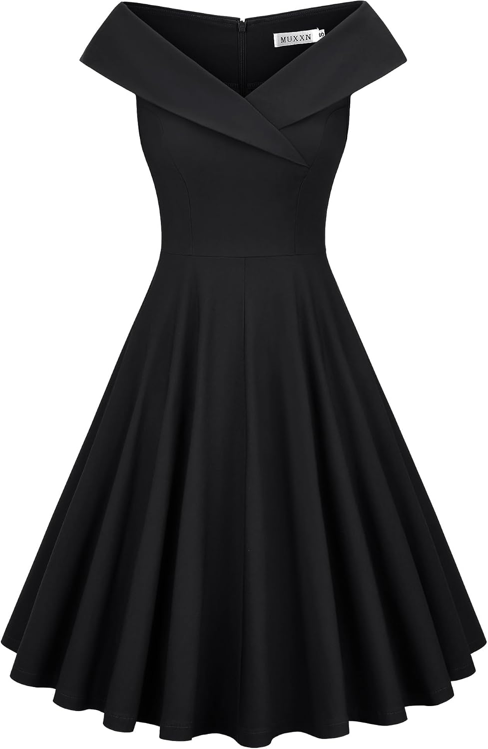 MUXXN Women's 1950s Retro Vintage Sleeveless V Neck Midi Cocktail Swing Dress