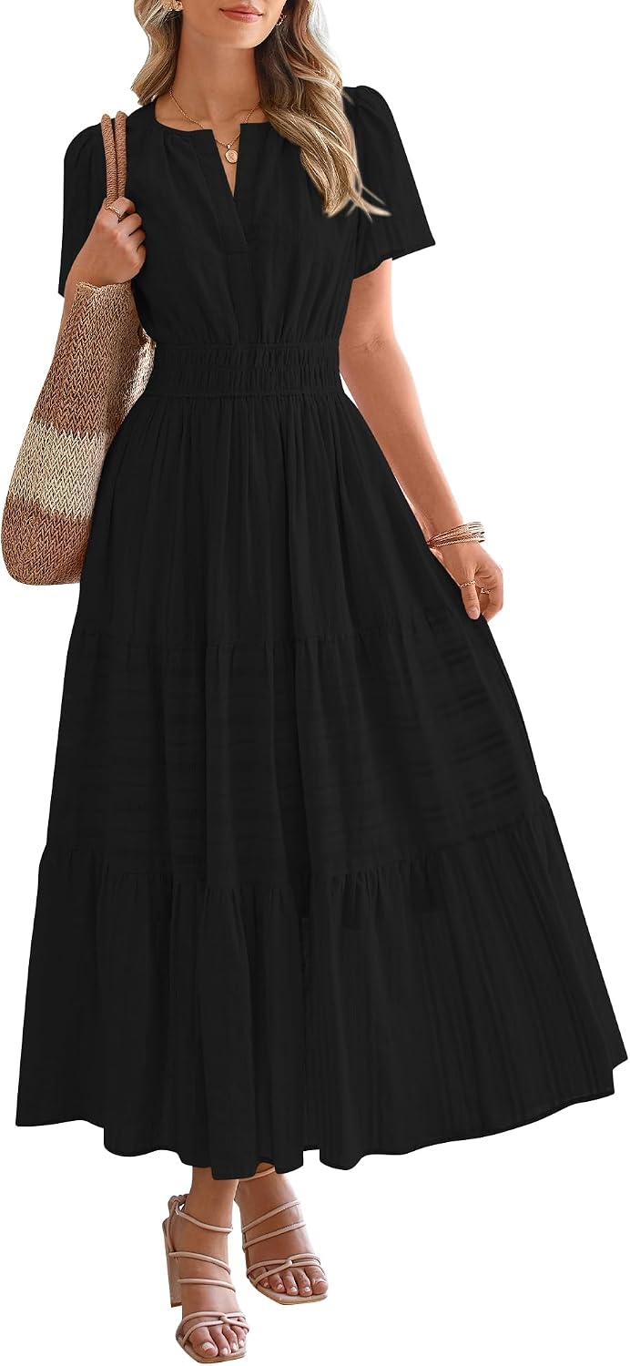 BTFBM Womens Summer 2026 Casual Maxi Dresses Lightweight Short Sleeve Dress