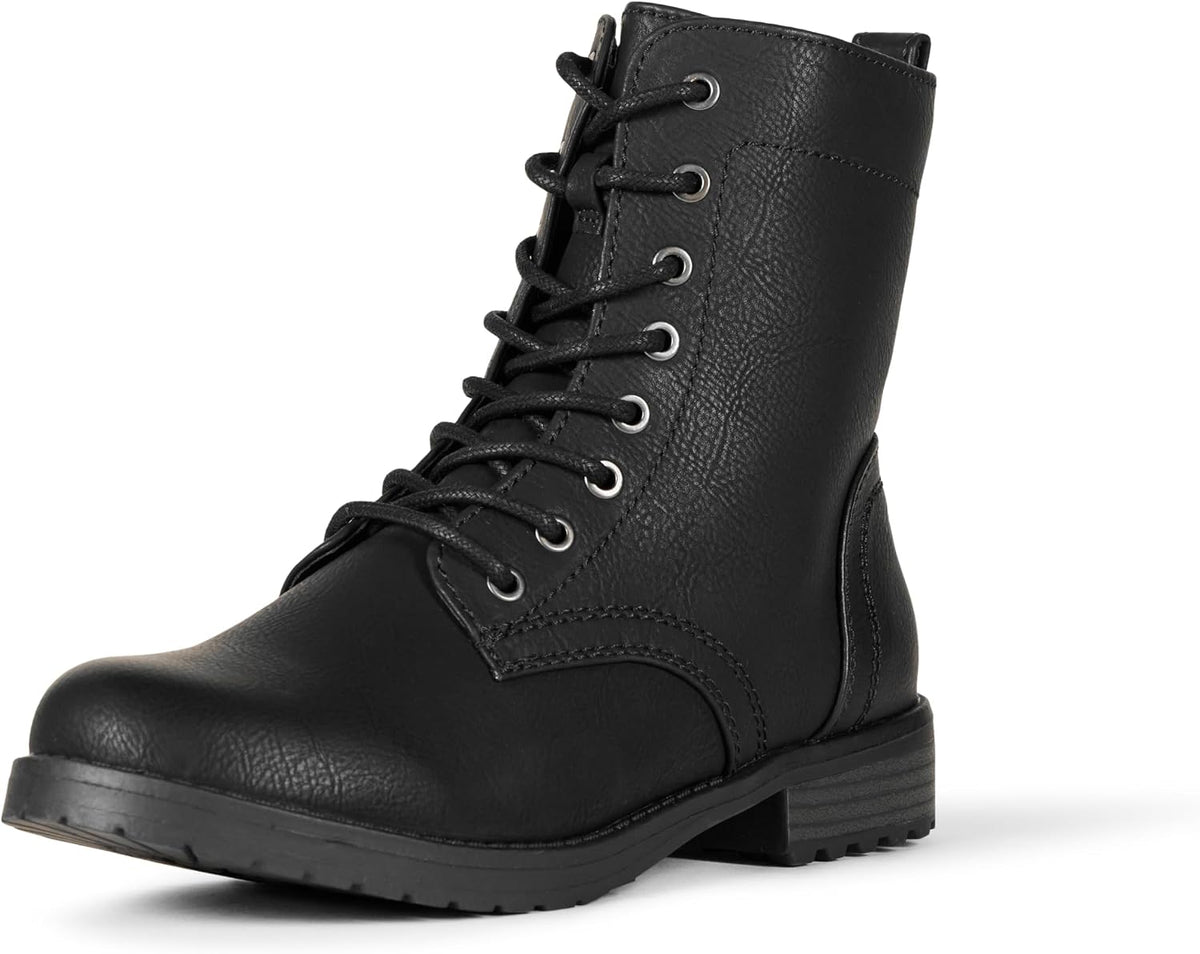 Amazon Essentials Women's Lace-Up Combat Ankle Boots with Side Zipper, Lug Sole