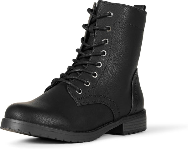 Amazon Essentials Women's Lace-Up Combat Ankle Boots with Side Zipper, Lug Sole