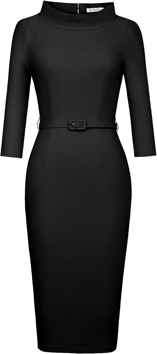 Women's 1950s Vintage 3/4 Sleeve Elegant Collar Cocktail Evening Dress