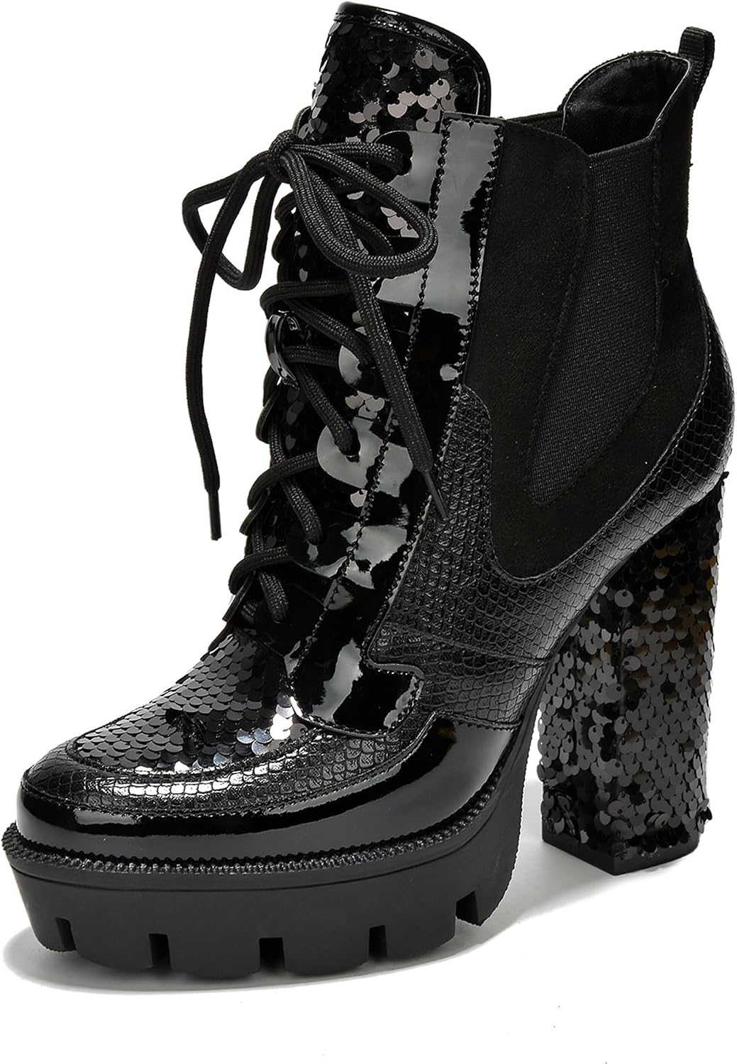 Women's Rhinestone Cowboy Booties - Western Ankle Boots with Pointed Toe, Block Heel & Lace-Up Design for Casual Dress or Party | Stylish Comfortable Short Booties (Nell) Secondary image