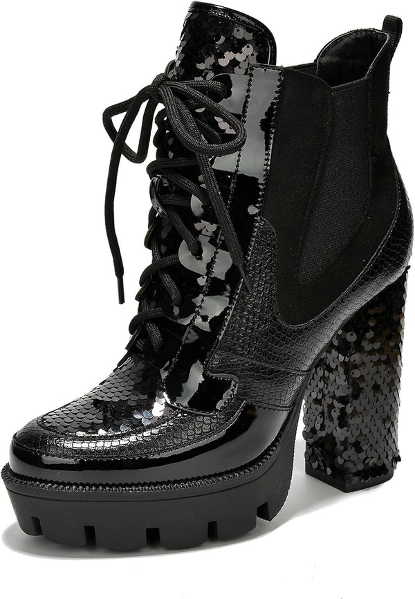 Women's Rhinestone Cowboy Booties - Western Ankle Boots with Pointed Toe, Block Heel & Lace-Up Design for Casual Dress or Party | Stylish Comfortable Short Booties (Nell)