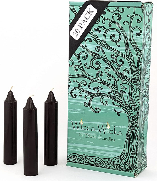 20 Black Candles | 4 inches Tall & 3/4 inch Diameter | Witchcraft Supplies for Your Personal Wiccan Altar, Spells, Charms & Rituals | Witchy Room Decor | Taper Candlesticks (Black)