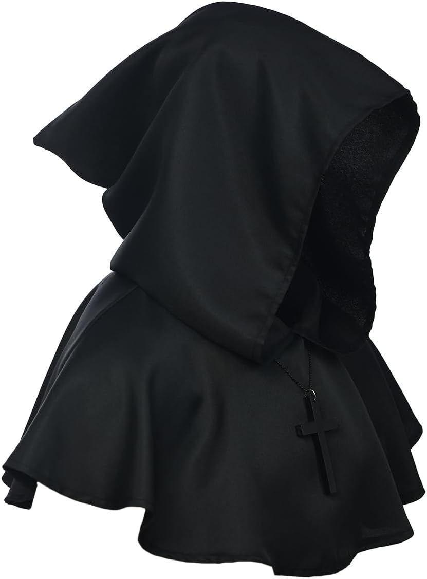 BLESSUME Medieval Cowl Hat Cross Necklace Wicca Pagan Hood Cosplay Accessory