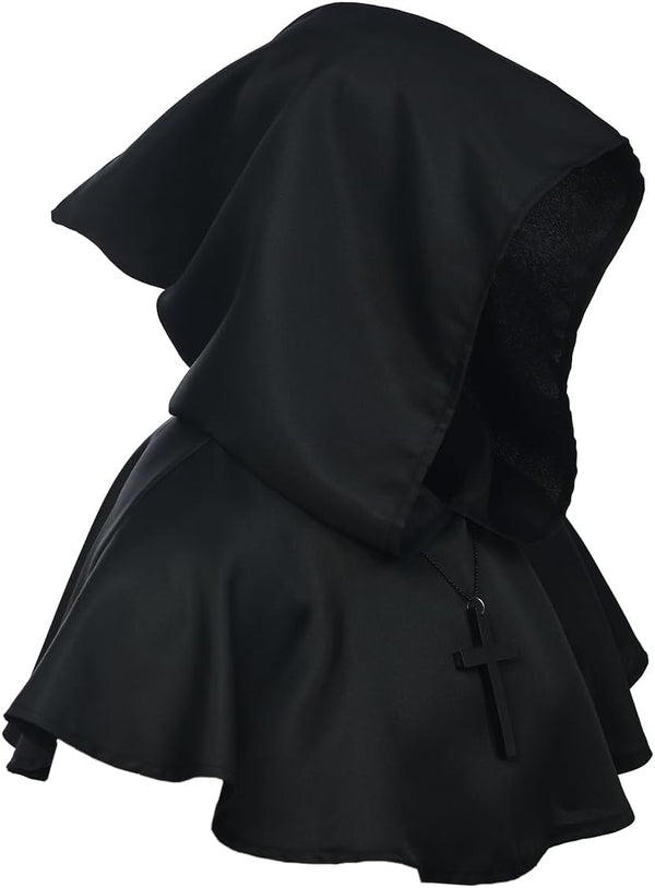BLESSUME Medieval Cowl Hat Cross Necklace Wicca Pagan Hood Cosplay Accessory