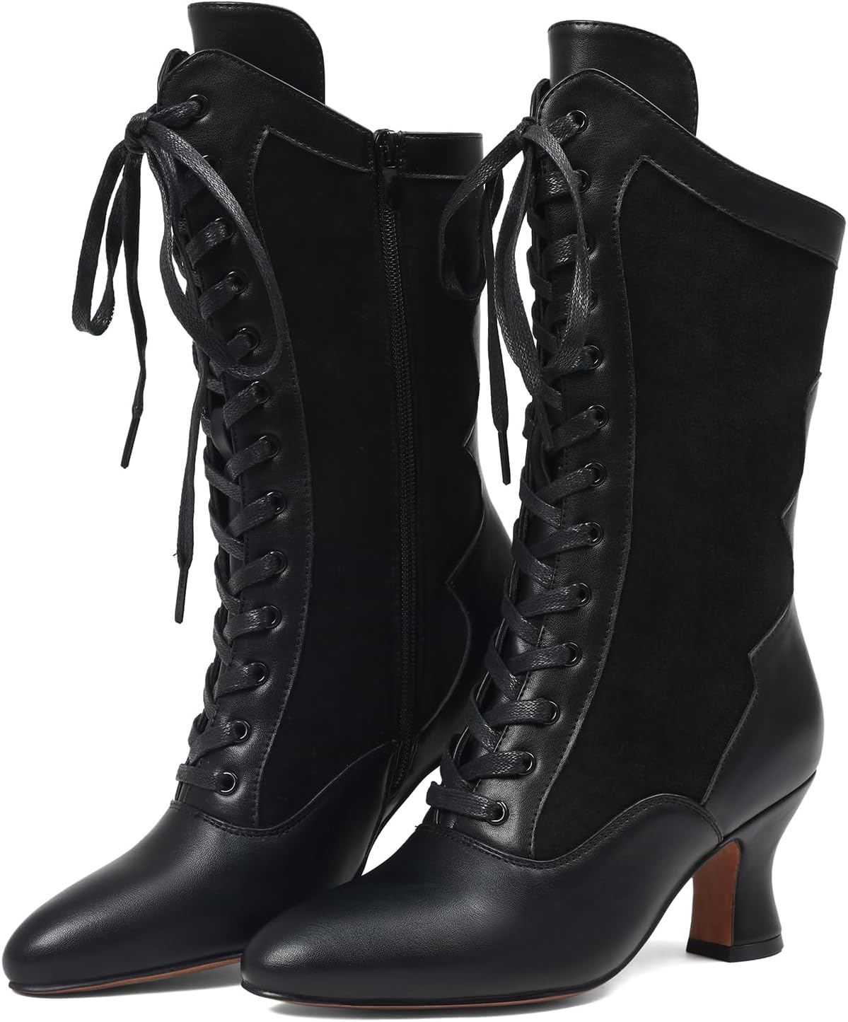 Witch Boots for Women Victorian Lace Up Pirate Mid Calf Boot