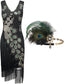 YESSA 1920s Peacock Dresses for Women,Flapper Gatsby Dress with Headband