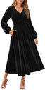 ZESICA Women's Velvet Wedding Guest Cocktail Long Sleeve Winter Dress